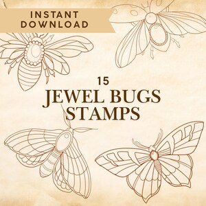 15 stempli z klejnotami i owadami Procreate Tattoo Brush Set Bee Butterfly Creature