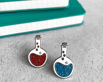 Lab Flask Hard Glitter Emaille Pin Abzeichen - Blau oder Rot