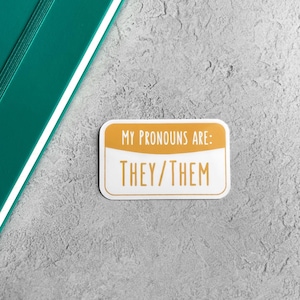 They/Them Pronoun Sticker - Yellow and White