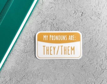 They/Them Pronoun Sticker - Yellow and White