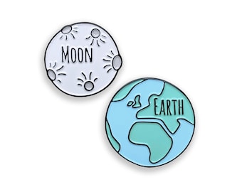 Earth & Moon Enamel Pin Set, Space Pack, Space Science Gift