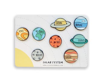 Solar System Enamel Pin Set, Planet Pin Collection, Space Science Gift