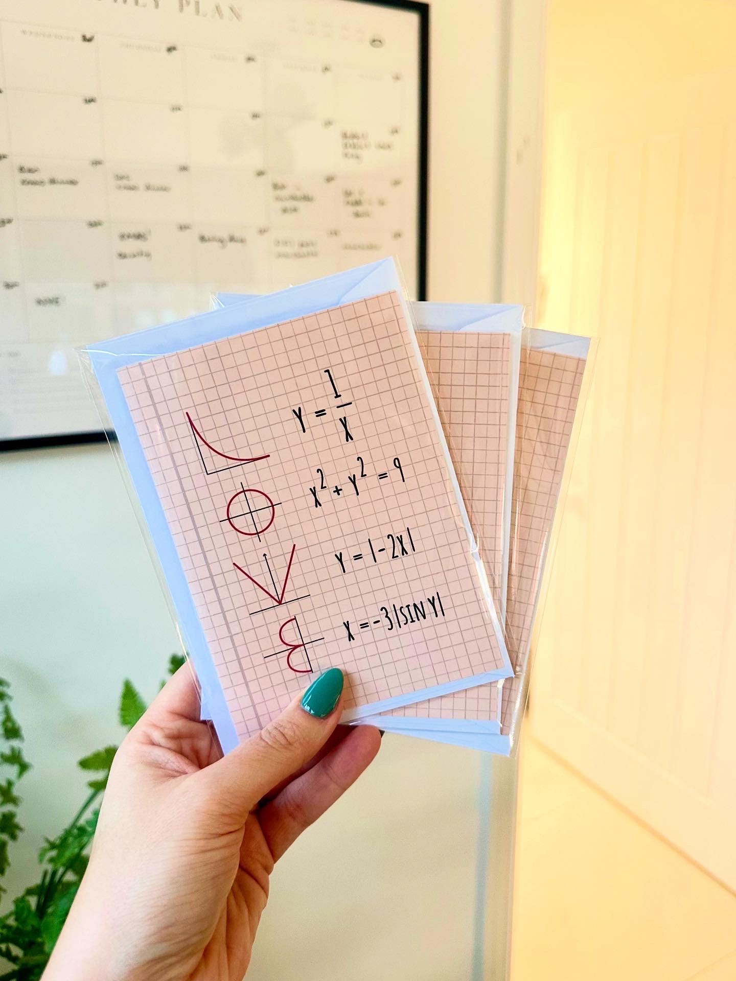 Greetings Using Math Terms LOVE Math Equation Greetings Card - Pink - Etsy