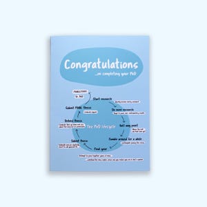 Congratulations on completing your PhD A6 card on a blue background