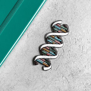 Double Helix / DNA Patch - Science Patch - Iron on Patch - White, Orange, Green, Blue and Pink