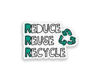 Naklejka winylowa „Redukcja ponownego użycia” z recyklingu, naklejka na zrównoważony rozwój, ekologiczny prezent