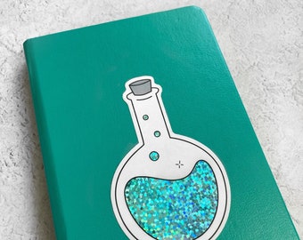 Round Bottom Flask Sticker - Blue Glitter