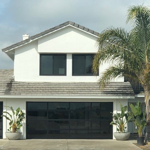 Contemporary Black Aluminum & White Laminate (Privacy) Glass Garage Do —  Lux Garage Doors