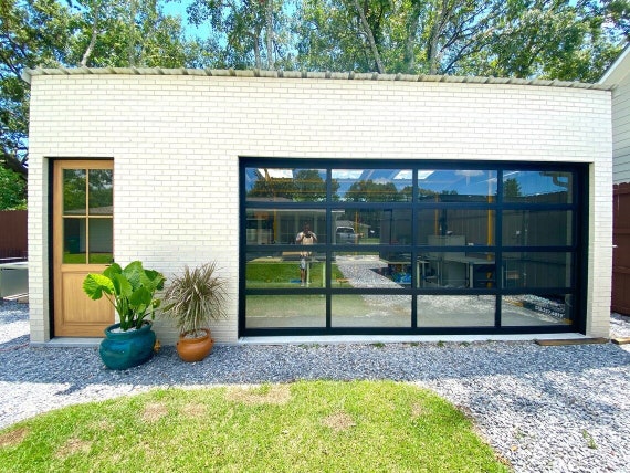 Contemporary Aluminum & Clear Tempered Glass Garage Door