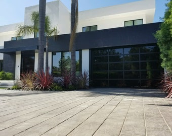 Contemporary Black Aluminum & Black Laminate (Privacy) Glass Garage Door