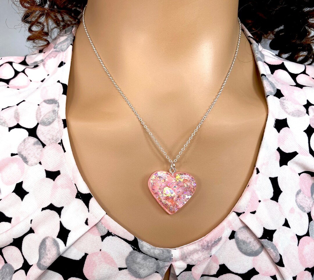 Pink Sparkle Heart Necklace Great Gift for Loved One or