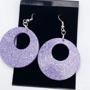 Handmade Lavender Glitter Resin Earrings: Celestial Galaxy Circle