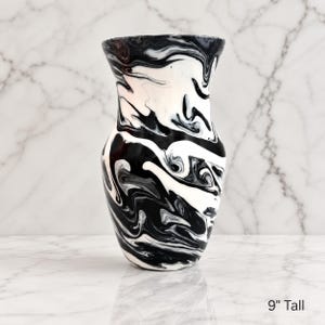 Black and White Resin Vase | Modern Hand Painted Decorative Vase | Luxury Marble Look Vase | Contemporary Home Decor | 9 Inch Statement Vase