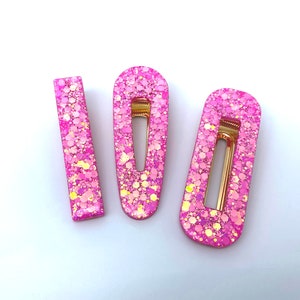 Hot Pink Sparkle Resin Hair Clip: Handmade Alligator Barrette