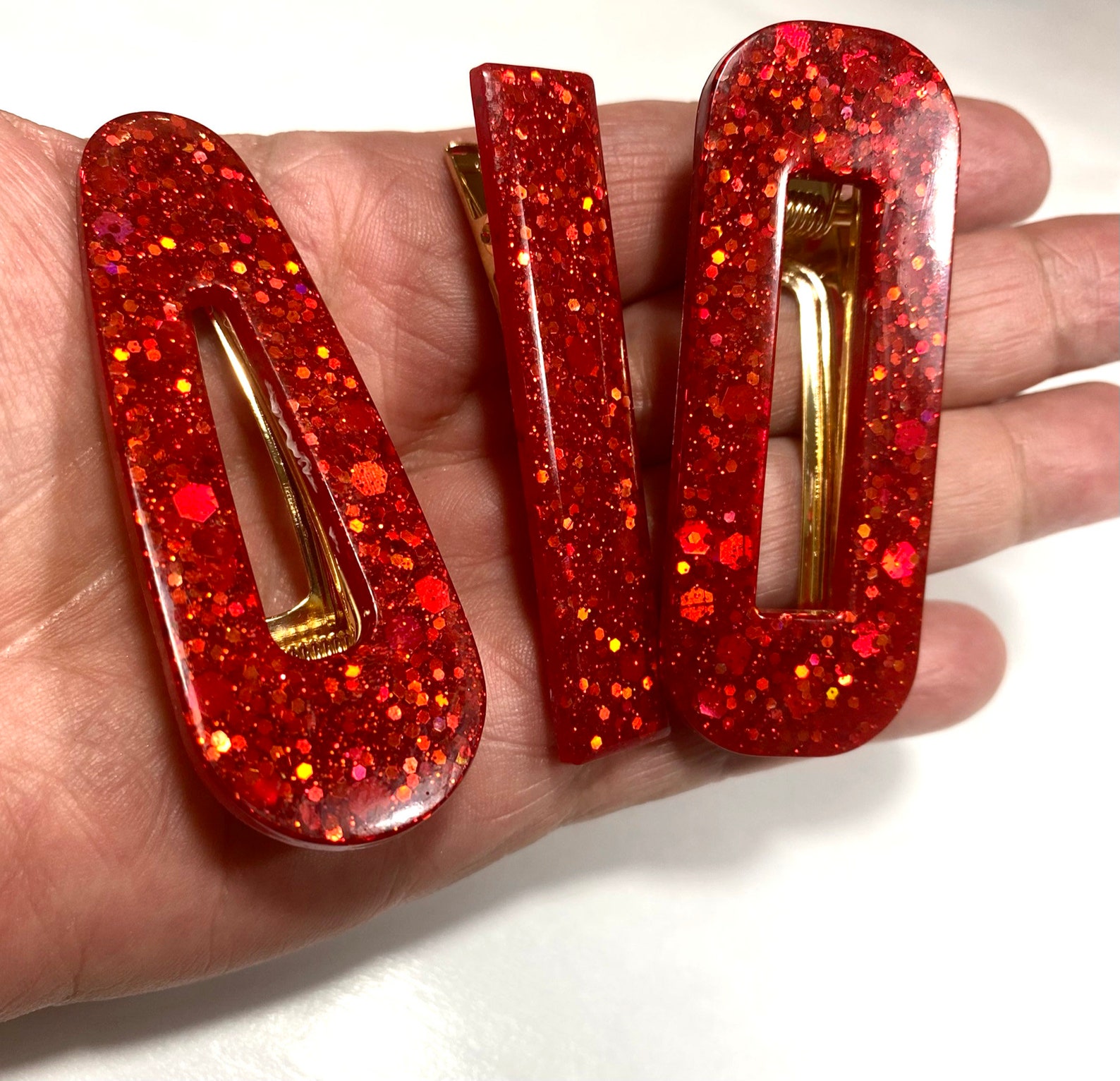 Red Sparkle/Hair Clips/Hair Barrette/Resin Hair Clips/Hair Etsy España