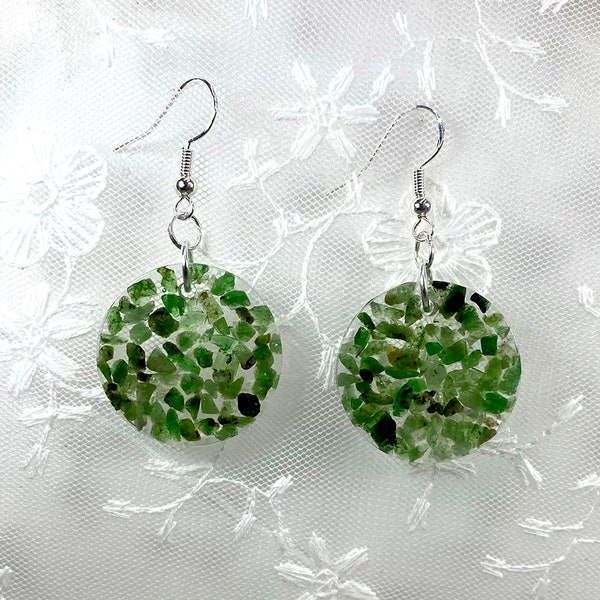 Green Garnet Tsavorite Gemstone Circle Earrings, East Africa Gemstone January Birth Stone, 2nd or 6th Anniversary.  Great Gift for Her.