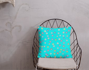 Türkis Blume werfen Kissen, Türkis Floral Akzent Kissen, Türkis Wohnkultur, Premium Petrol Kissen, Petrol Couch Kissen, Premium Kissen