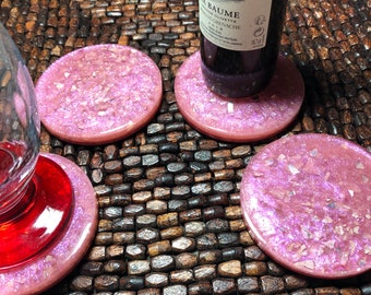 Rose Quartz Round Sparkle Resin Coasters