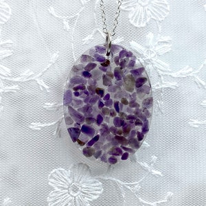 Handmade Amethyst Resin Pendant Necklace: February Birthstone