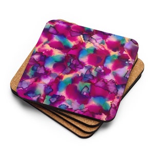 Abstract Art, Cork Backed Square Coaster.  Alcohol Ink Design for Modern Home Decor.