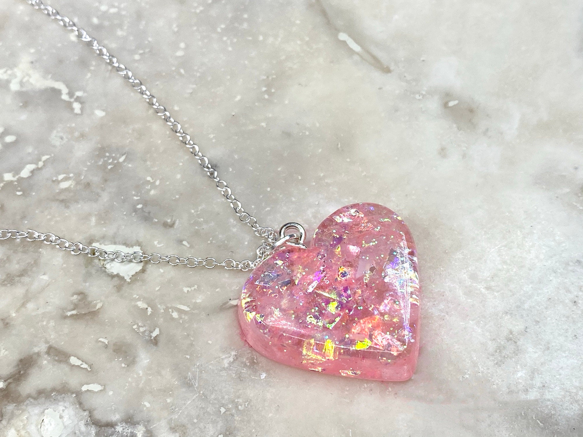 Pink Sparkle Heart Necklace Great Gift for Loved One or
