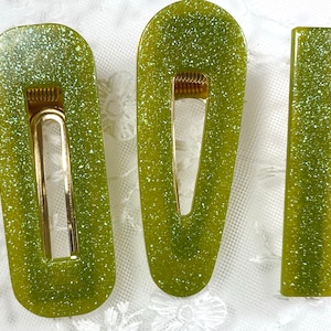 Horquillas para el pelo de color verde oliva brillante, horquillas para el pelo, horquillas de resina, accesorios para el pelo, horquillas de neón, horquillas para el pelo para niños, hechas a mano