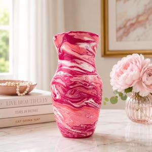 Pink Resin Art Vase | Hand Painted Decorative Glass Vase | Modern Home Decor | Luxury Statement Piece | Pink Bedroom Decor | 9 Inch Vase