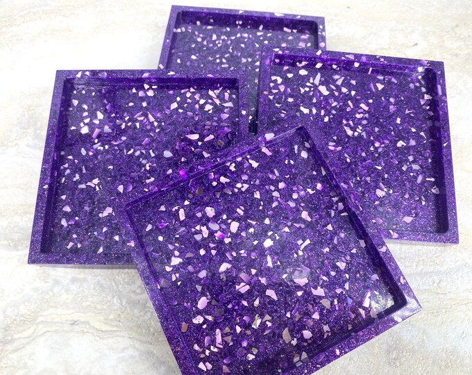 Lovely Amethyst Purple Resin Sparkle Glitter Coaster, Trinket Dish ...