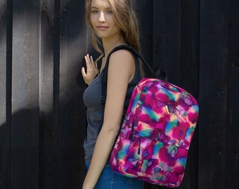 Abstract Art Backpack: Vivid Alcohol Ink Design, Water-Resistant