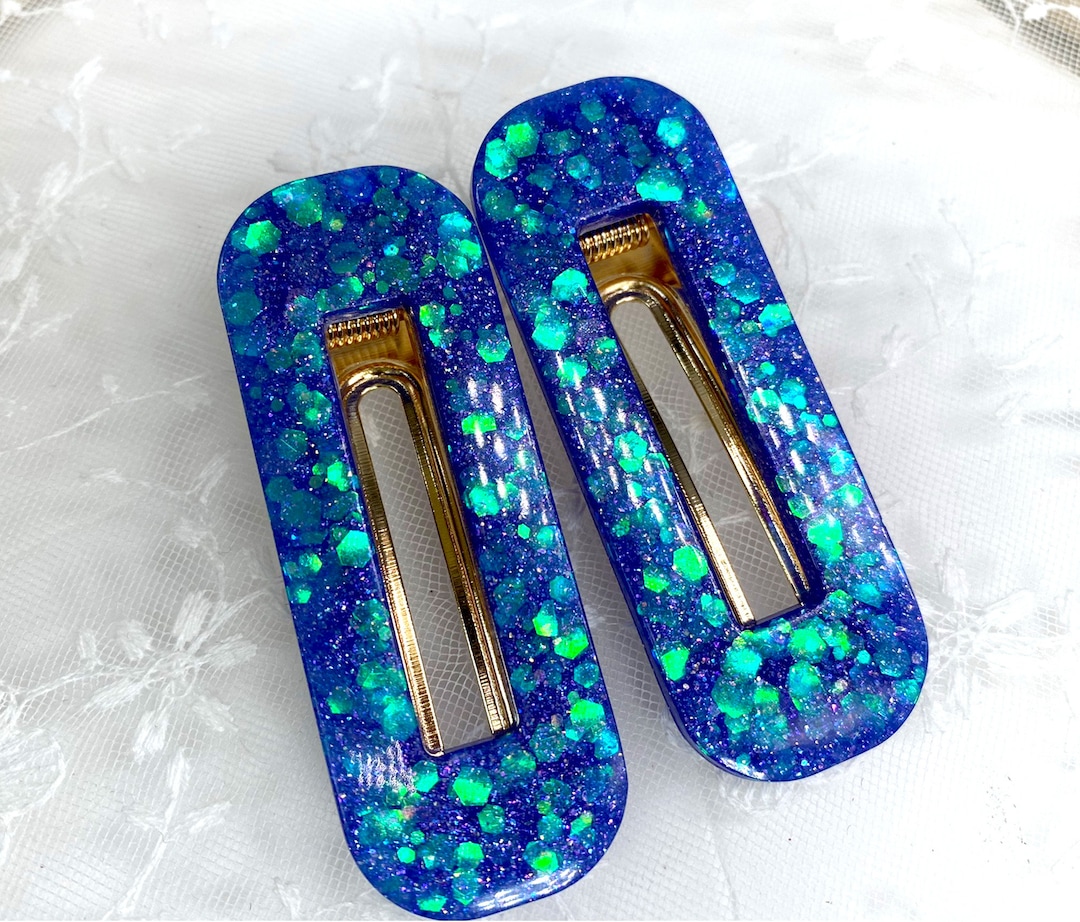 Blue Sparkle Hair Clips/hair Barrette/resin Hair Clips/hair Accessories
