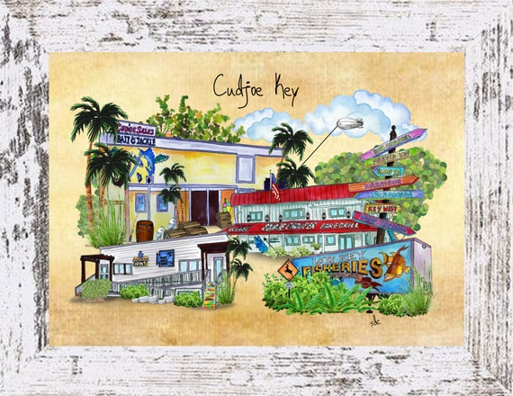 Cudjoe Key Coastal Decor, Cudjoe Key Framed Art Print, Boho Style Art, Nautical Watercolor,Tropical Wall Art, Cudjoe Key Florida, Note Cards