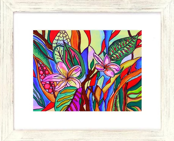 Plumeria Art Print, Framed Plumeria Artwork, Frangipani Art, Tropical Art, Tropical Print, Abstract Flower Print, Tropical Decor