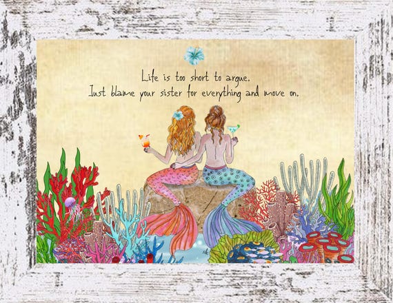 Mermaid Sisters Art Print: Coastal Watercolor, Boho Nautical Decor
