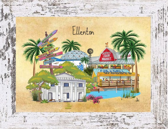 Ellenton Florida Coastal Decor,Ellenton Florida Framed Art Print,Boho Style Art,Nautical Watercolor,Tropical Wall Art, Note Cards