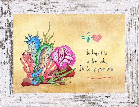 Seahorses Coastal Decor,Seahorsed Framed Art Print,Boho Style Art,Nautical Watercolor,Tropical Wall Art,Note Cards