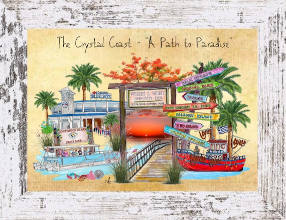 Crystal Coast Art Print, Palm Harbor,Dunedin,Tarpon Springs, Coastal Decor, Nautical Art, Framed Watercolor Print