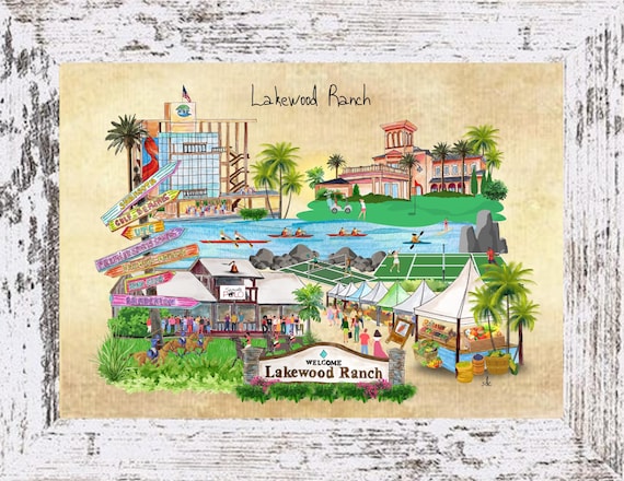 Lakewood Ranch Coastal Decor, Lakewood Ranch Framed Art Print,Boho Style Art,Nautical Watercolor,Tropical Wall Art,Note Cards
