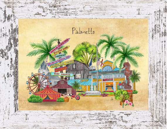 Palmetto Coastal Decor,Palmetto Framed Art Print,Boho Style Art,Nautical Watercolor,Tropical Wall Art,Palmetto Florida,Note Cards