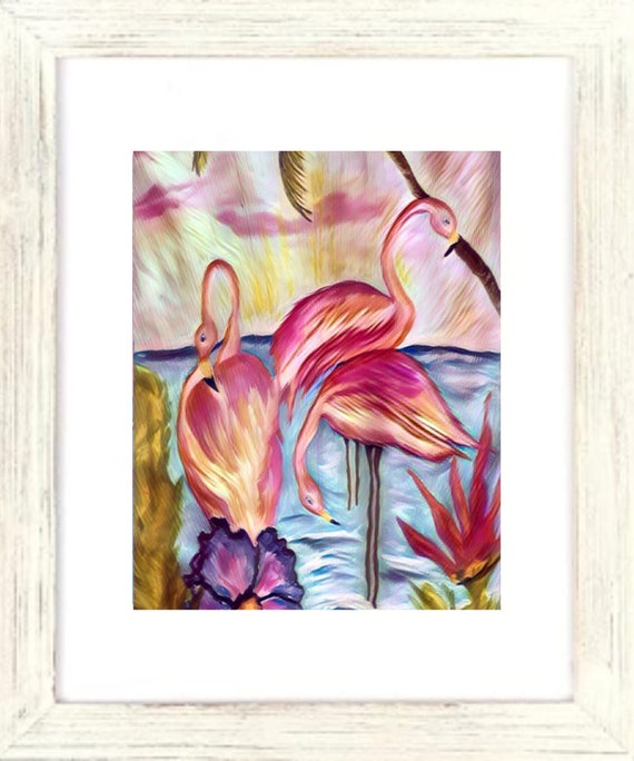 Three Fl'Amigos Art Print, Flamingo Art Print, Flamingo Artwork, Framed Flamingo Artwork, Three Flamingos, Tropical Flamingo Art