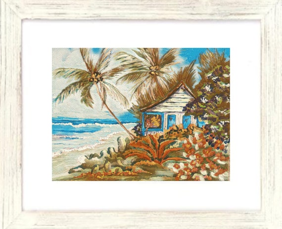 Beach Cottage Framed Art Print, Framed Beach Cottage Artwork, Beach Cottage Art, Tropical Beach Cottage, Beach Cottage Decor, Coastal Decor