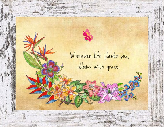 Tropical Flower Coastal Decor,Tropical Flower Framed Art Print,Boho Style Art,Nautical Watercolor,Flower Garden,Note Cards