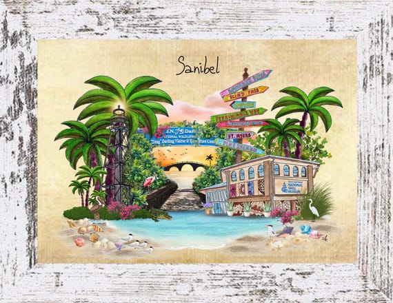 Sanibel Island Art Print: Coastal Watercolor Painting, Beach Town Decor