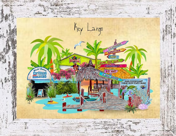 Key Largo Coastal Decor,Key Largo Art Print, Boho Style Art,Nautical Watercolor,Tropical Wall Art,Ocean  Art, Key Largo Florida,Note Cards