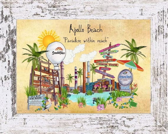 Apollo Beach Coastal Decor,Apollo Beach Framed Art Print,Boho Style Art,Nautical Watercolor,Tropical Wall Art,Apollo Beach Florida