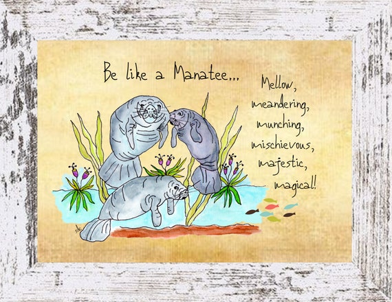 Manatees Coatal Decor,Manatees Framed Art Print,Boho Style Art,Nautical Watercolor,Tropical Wall Art,Ocean Themed Painting, Note Cards