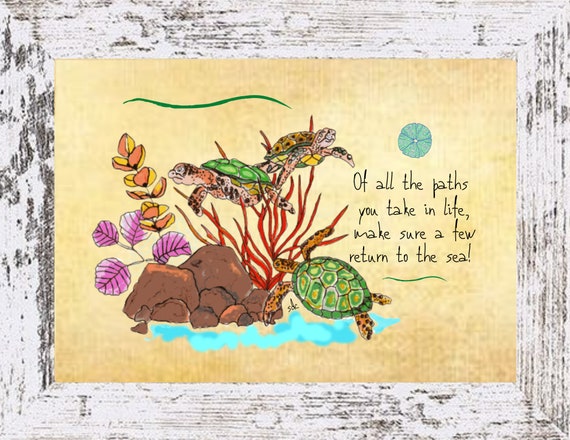 Sea Turtles Coastl Decor,Sea Turtles Framed Art Print,Boho Style Art,Nautical Watercolor,Tropical Wall Art,Note Cards