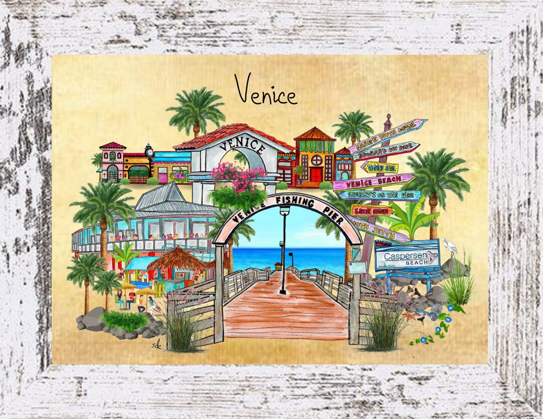 Venice Florida Watercolor Art Print: Coastal Beach Town Decor - Etsy