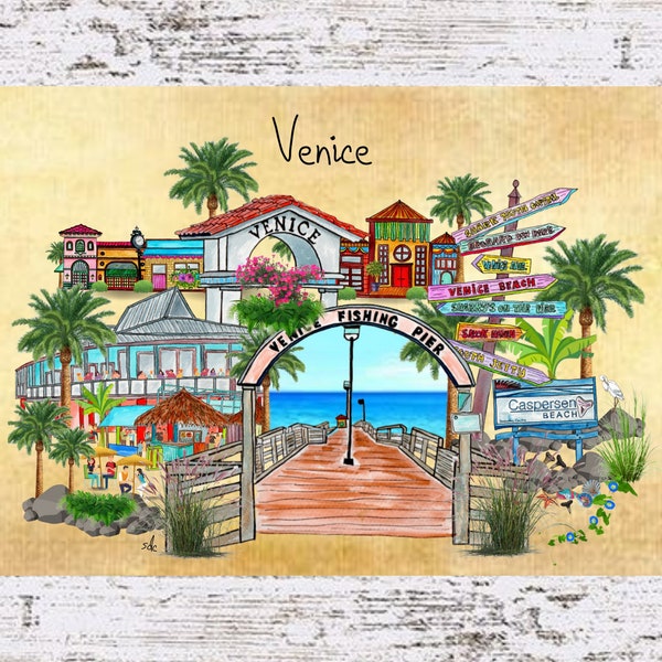 Venice Coastal Decor,Venice Framed Art Print,Boho Style Art,Nautical Watercolor,Tropical Wall Art,Venice Florida