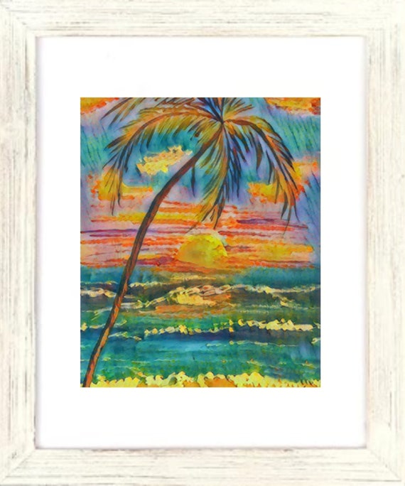 Sunset Sea Art Print, Sunset Artwork, Beach Sunset Art, Tropical Sunset Art Print, Coastal Sunset Painting