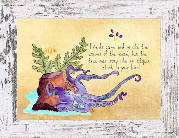 Octopus Coastal Decor,Octopus Framed Art Print,Boho Style Art,Nautical Watercolor,Tropical Wall Art,Ocean Themed Painting,Note Cards